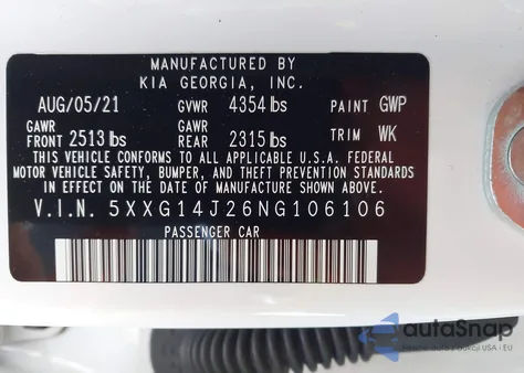 2022 Kia K5 Lxs from USA, damaged, VIN 5XXG14J26NG106106